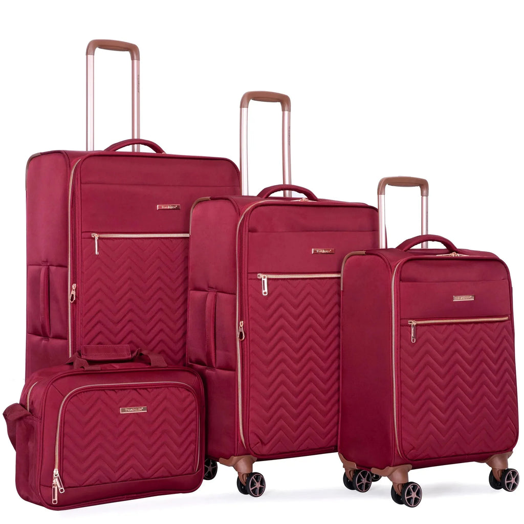 Nova Mart Travelhouse 4-piece softside expandable luggage set with spinner wheels, durable travel luggage for easy packing and mobility.