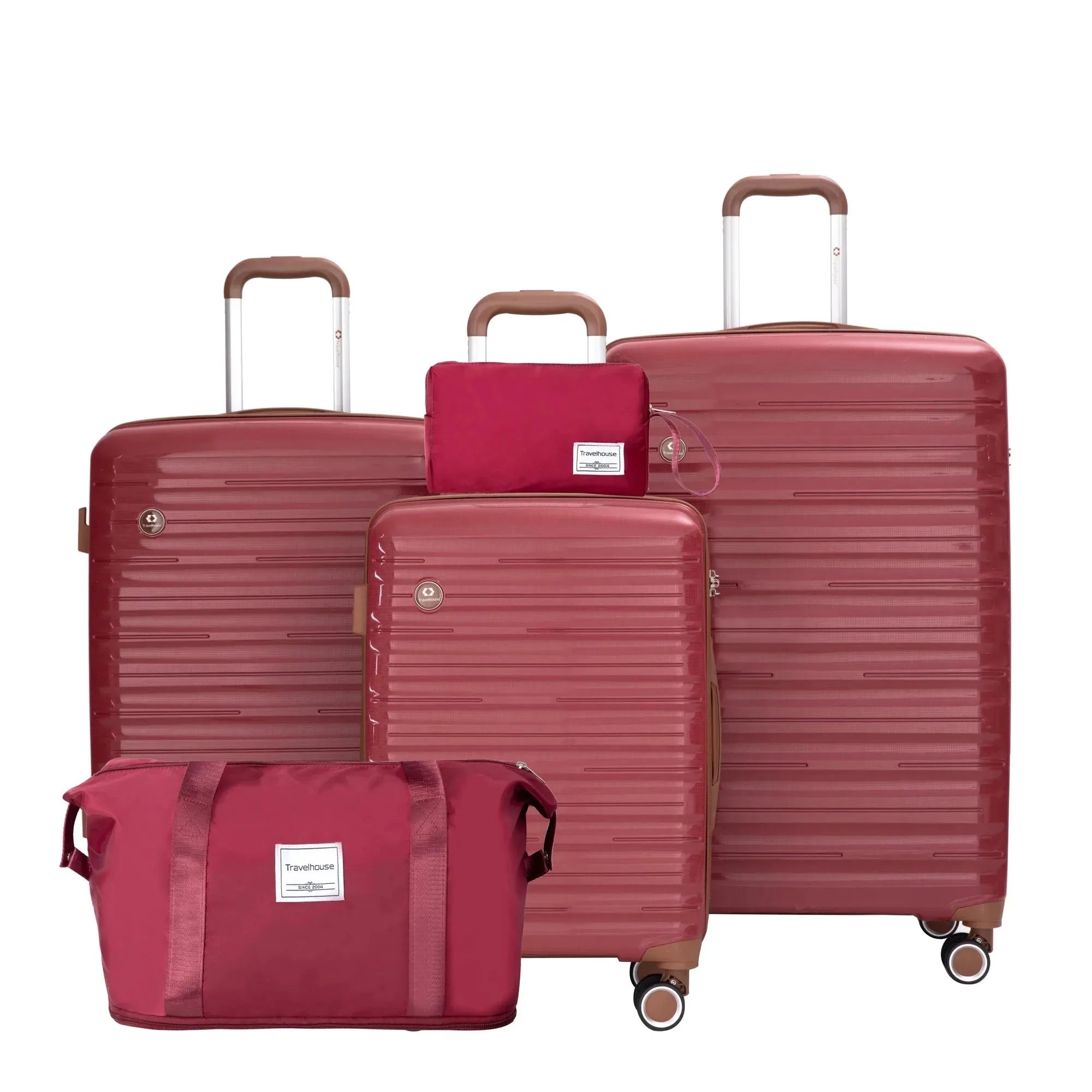 Travelhouse 5-piece hardcase luggage set with duffel bag by Nova Mart, featuring multiple suitcases and a matching duffel for travel.