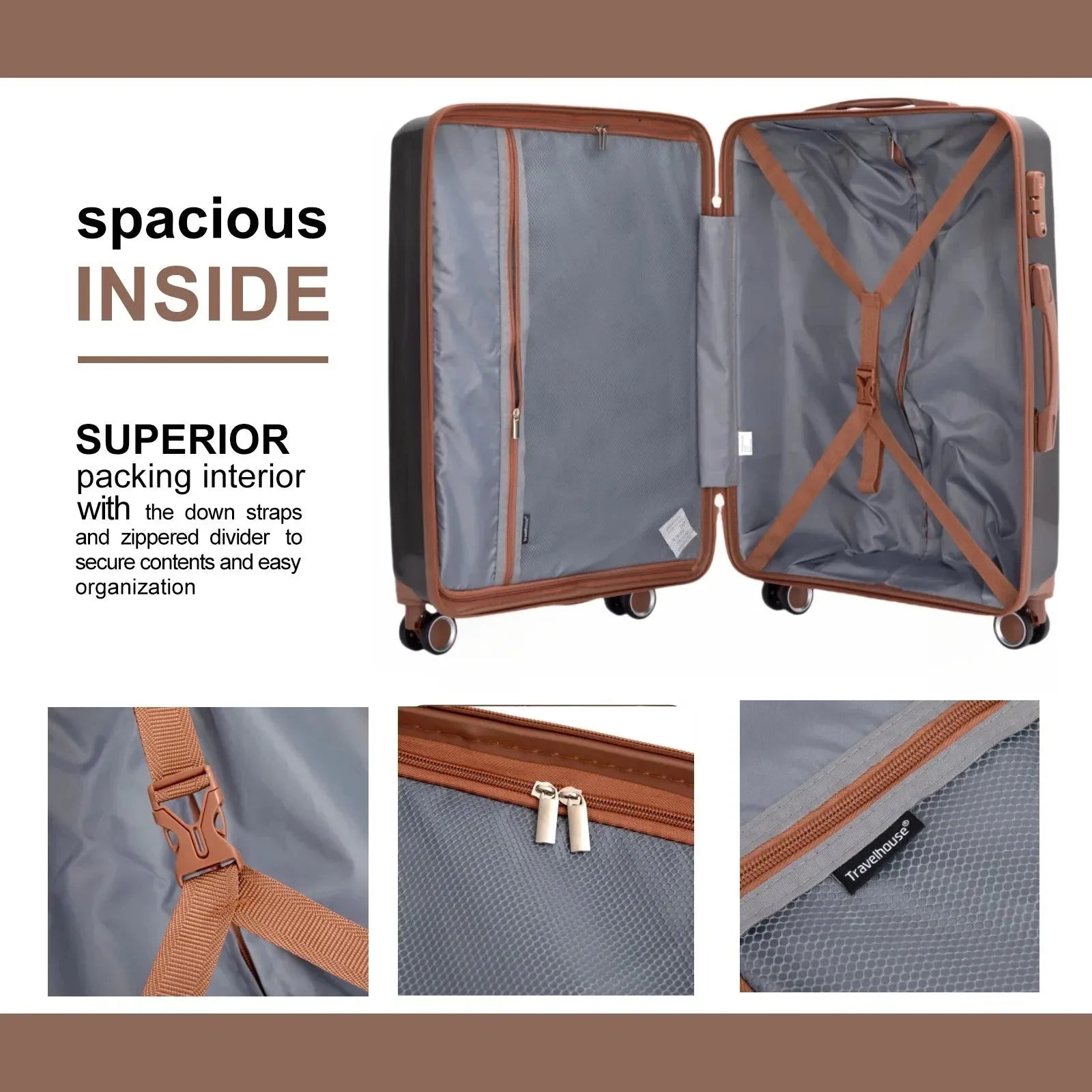 Travelhouse 5-piece hardcase luggage set with duffel bag, featuring sturdy suitcases in various sizes for travel storage.