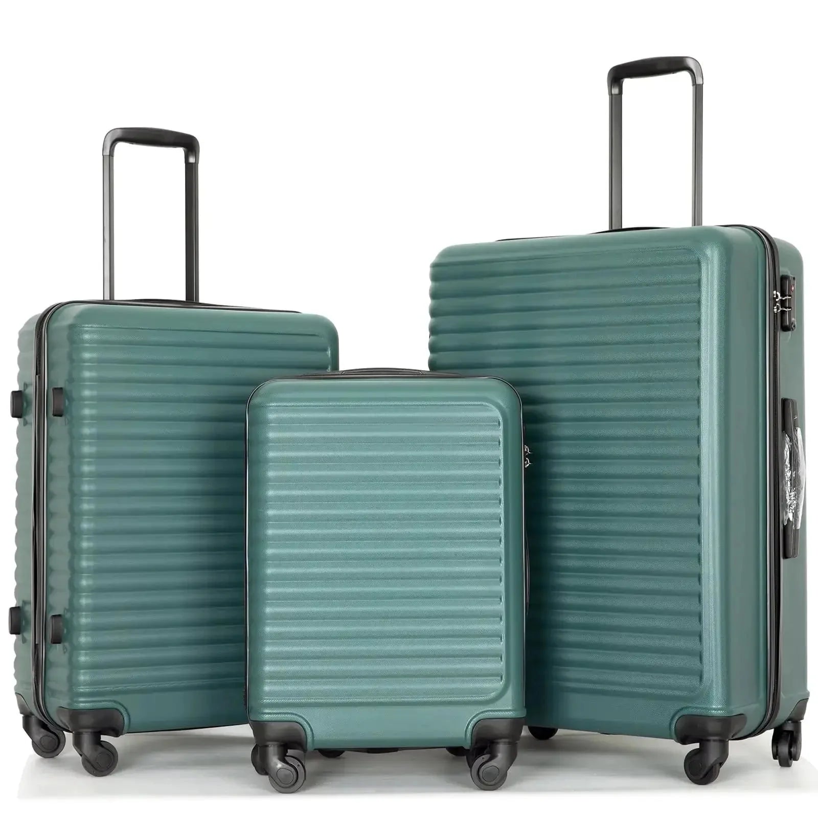 Three-piece Nova Mart Travelhouse hardside luggage set with durable ABS shells and TSA locks, shown stacked for travel.