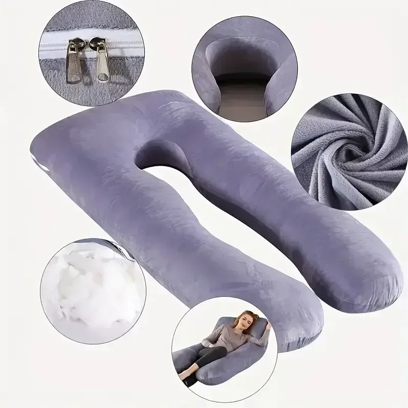 U-shaped Nova Mart pregnancy pillow with soft fleece cover, designed for maternity support and comfortable side sleeping.