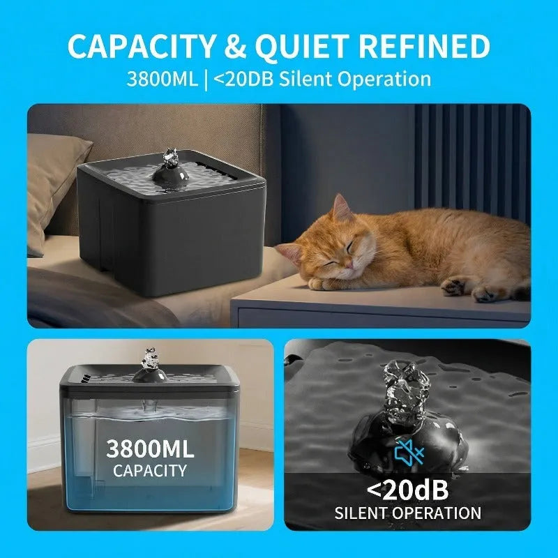 Nova Mart ultra silent pet drinking fountain with a 3800ML capacity, circulating water for fresh pet hydration.