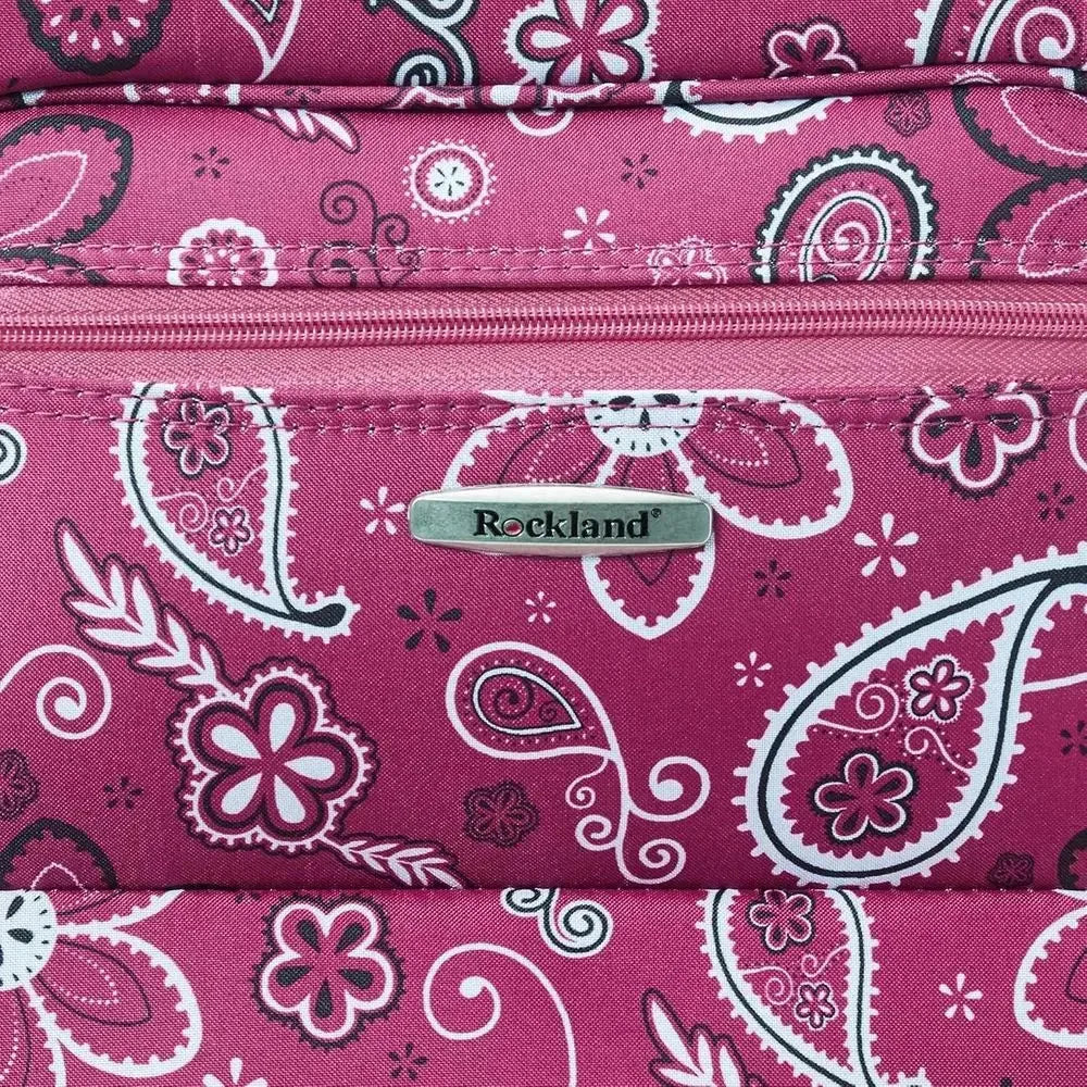 Pink Nova Mart 2-piece expandable luggage set with wheels, handle, 14 and 19 inches, lightweight and durable for travel.