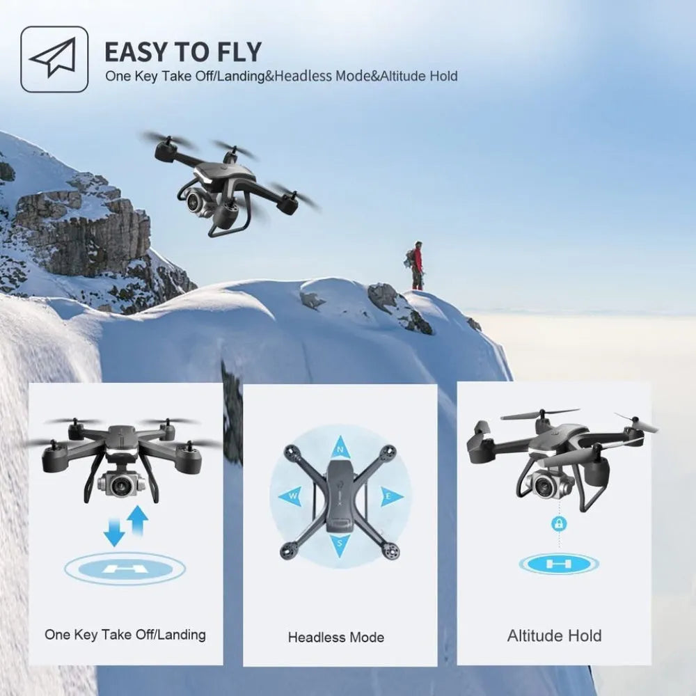 Nova Mart V14 Pro RC Drone with foldable design, 6K HD WiFi FPV quadcopter flying in the sky.