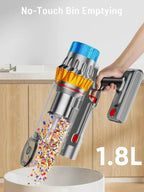 Nova Mart VAKERR X15 Pro cordless vacuum cleaner with 65Kpa suction, 650W power, and 70-minute runtime, shown with attachments.
