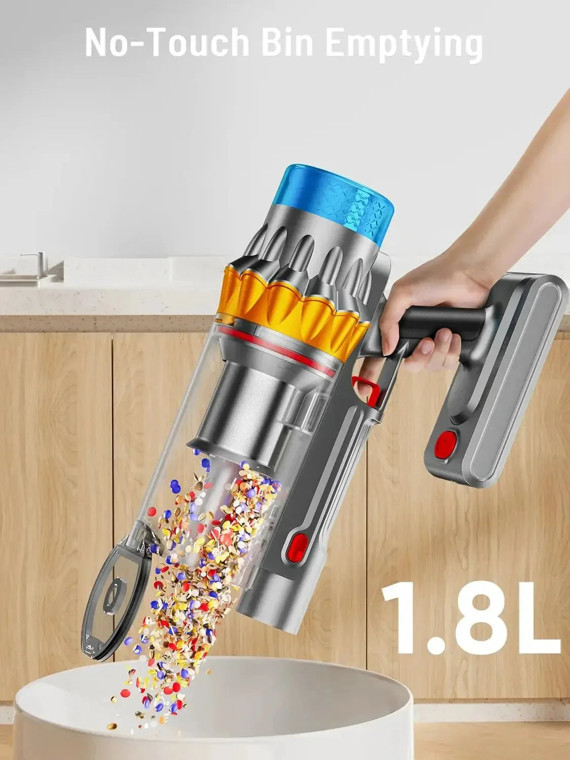 Nova Mart VAKERR X15 Pro cordless vacuum cleaner with 65Kpa suction, 650W power, and 70-minute runtime, shown with attachments.