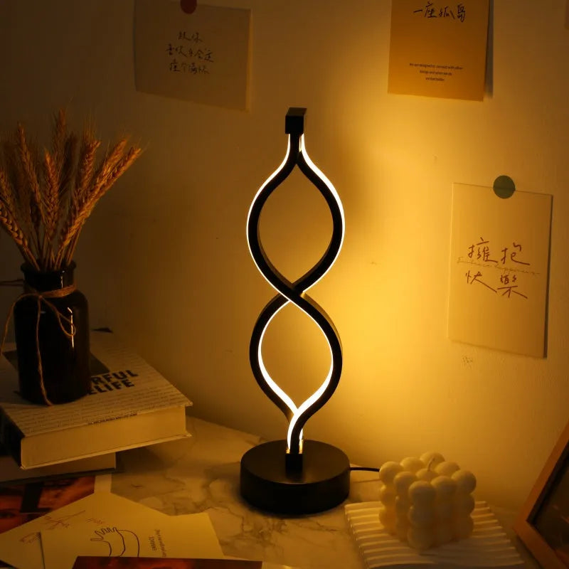 Wave-shaped Nova Mart USB desk lamp with three-color dimmable lighting, featuring a modern design and flexible arm.
