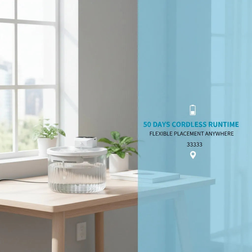 Wireless pet drinking fountain by Nova Mart with 2000ML capacity, auto water dispenser for pets, in a modern design.