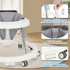 Foldable Nova Mart Wismind baby walker with adjustable height and activity tray, featuring a sturdy frame and colorful play surface.