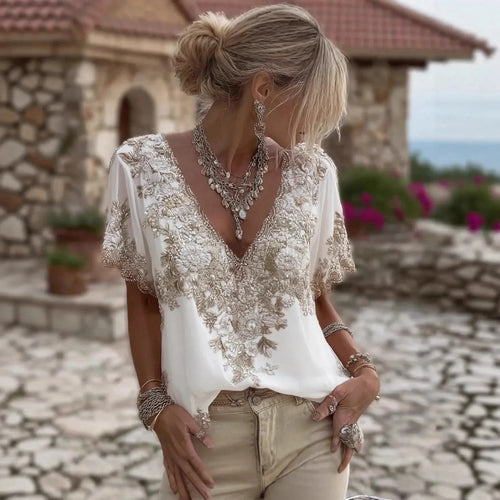 Women's 3D Print V-Neck Artistic Top – Stunning 3D Print