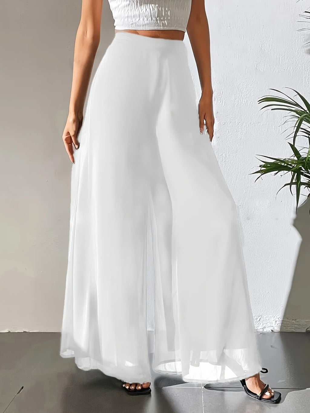 Women's casual chiffon wide-leg loose trousers by Nova Mart, flowing and comfortable pants for relaxed wear.