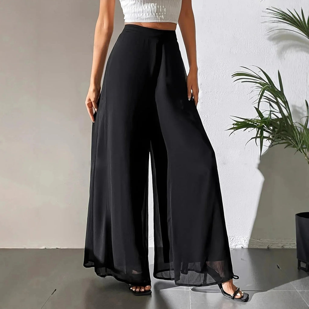 Women's casual chiffon wide-leg loose trousers by Nova Mart, flowing and comfortable pants for everyday wear.