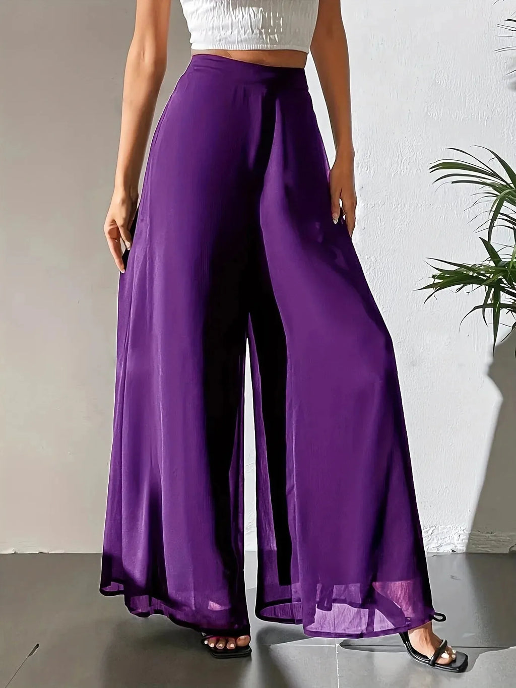 Women's casual chiffon wide-leg loose pants by Nova Mart, flowing and comfortable trousers perfect for relaxed outfits.