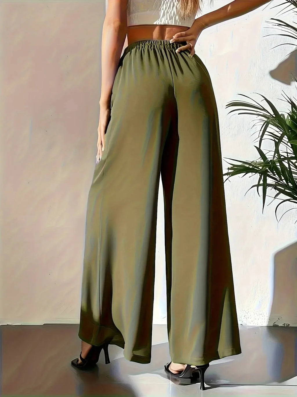 Women's casual chiffon wide-leg loose trousers by Nova Mart, flowing and comfortable pants with a relaxed fit.