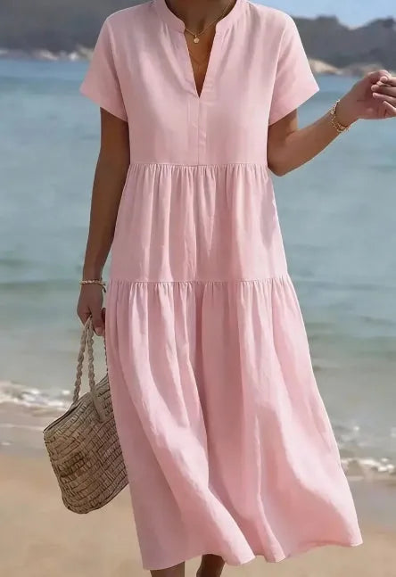 Women's casual dress by Nova Mart, lightweight polyester fabric, relaxed fit, styled for everyday wear, in a soft, neutral color.