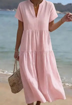 Women's casual dress by Nova Mart, lightweight polyester fabric, relaxed fit, styled for everyday wear, in a soft, neutral color.