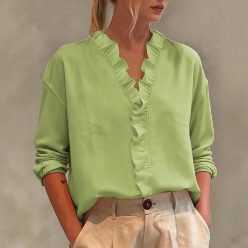 Women's Casual Long-Sleeve V-Neck – Lace Trim