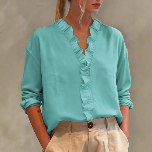 Women's Casual Long-Sleeve V-Neck – Lace Trim