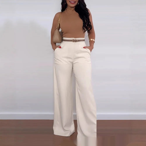 Women's Casual Flared Pants – Solid Color Comfort