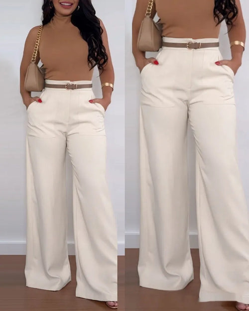 Women's Casual Flared Pants – Solid Color Comfort