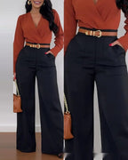 Women's casual solid color flared pants by Nova Mart, shown in a relaxed fit with wide legs and smooth fabric.