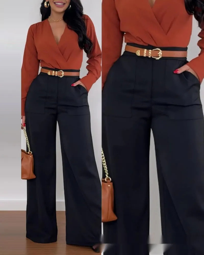 Women's casual solid color flared pants by Nova Mart, shown in a relaxed fit with wide legs and smooth fabric.