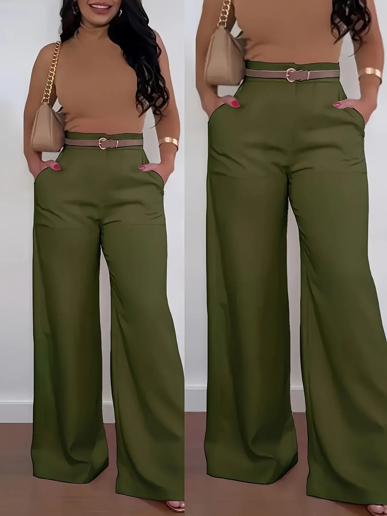 Women's casual solid color flared pants by Nova Mart, featuring a relaxed fit and stylish design with wide-leg silhouette.