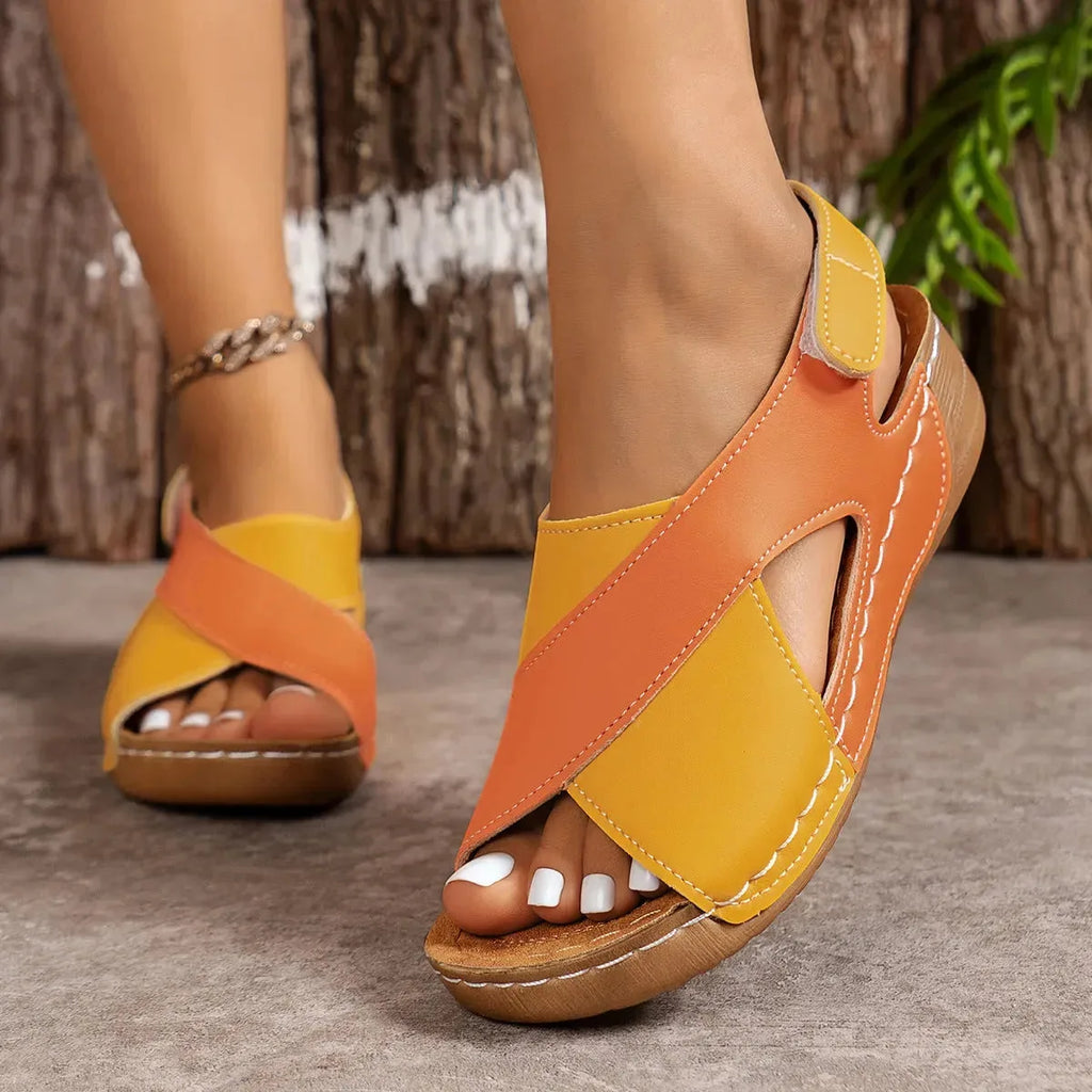 Women's colorblock wedge sandals by Nova Mart featuring platform Roman-style shoes with stylish straps and vibrant color accents.