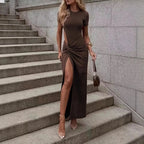 Women's cutout backless wrap dress by Nova Mart featuring a crew-neck design and stylish backless detail.
