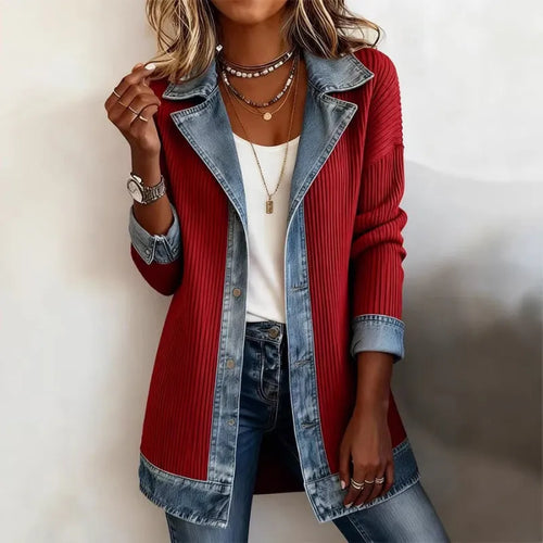 Women's Denim Patchwork Lapel – Artisan Design S-XXXL
