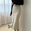 Women's elegant deep split maxi skirt by Nova Mart, flowing fabric with high slit, perfect for stylish evening wear.