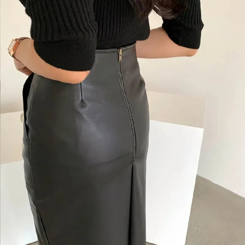 Elegant women's deep split maxi skirt by Nova Mart featuring flowing fabric and a stylish design, suitable for formal or casual wear.