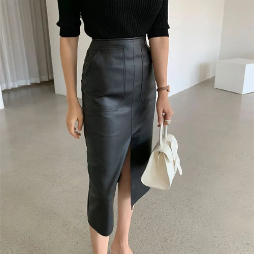 Women's Elegant Deep Split Maxi Skirt – Dramatic Thigh Split