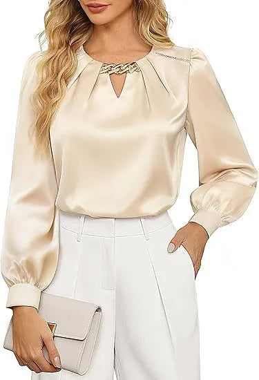 Women's elegant satin blouse from Nova Mart, spring summer top with smooth fabric and stylish design.