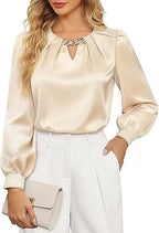 Women's elegant satin blouse from Nova Mart, spring summer top with smooth fabric and stylish design.