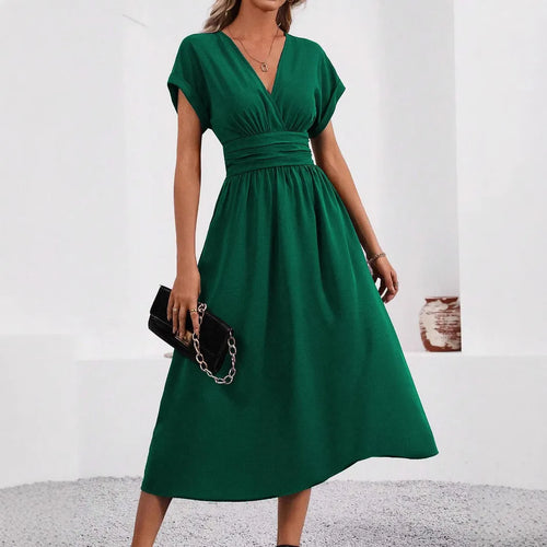 Women's Elegant Solid-Color Long Dress – Flowing Maxi Length