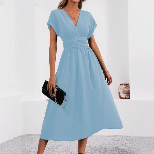 Women's Elegant Solid-Color Long Dress – Flowing Maxi Length