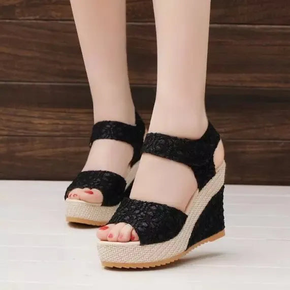 Women's flat bottom high heel sandals by Nova Mart, showcasing stylish open-toe design with ankle straps and sleek finish.