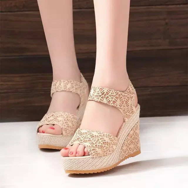 Women's flat bottom high heel sandals by Nova Mart, stylish open-toe shoes with ankle straps and high heels, perfect for summer.