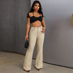 Women's wide leg pull-on jeans by Nova Mart, floor-sweeping style with a relaxed fit and high-rise waist, shown in the image.