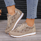 Women's flower print lace-up sneakers by Nova Mart, lightweight walking shoes with colorful floral design and comfortable fit.