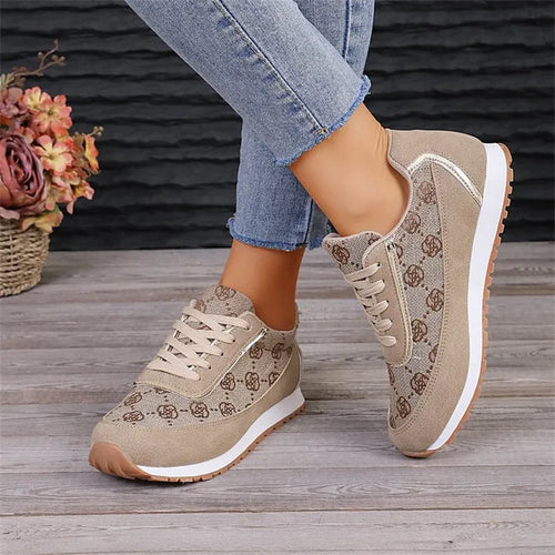 Women's Flower Print Lace-Up Sneakers – Lightweight Breathable