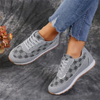 Women's flower print lace-up sneakers by Nova Mart, lightweight walking shoes with colorful floral design and comfortable fit.