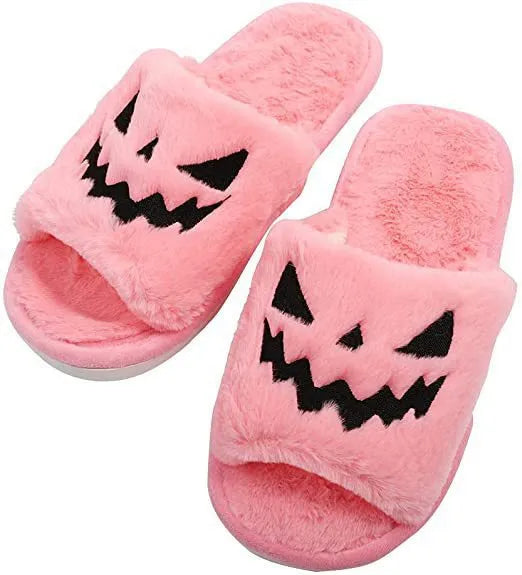 Women's Halloween-themed cute warm home slippers by Nova Mart with festive patterns and cozy fabric for indoor comfort.