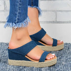 Women's hemp wedge heel slippers by Nova Mart featuring casual sandal design with comfortable open-toe style and natural hemp material.