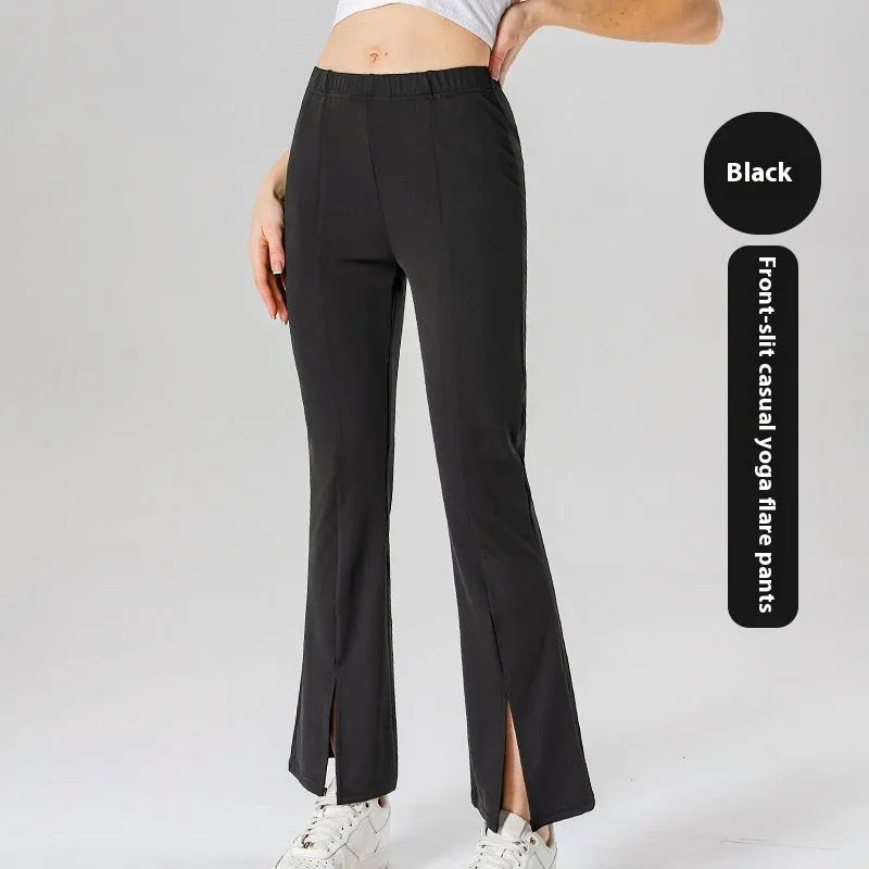 Women's high waist hip lift slimming flared yoga pants in black activewear, featuring a comfortable, stretchy fit.