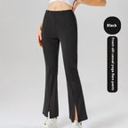 Women's high waist hip lift slimming flared yoga pants in black activewear, featuring a comfortable, stretchy fit.