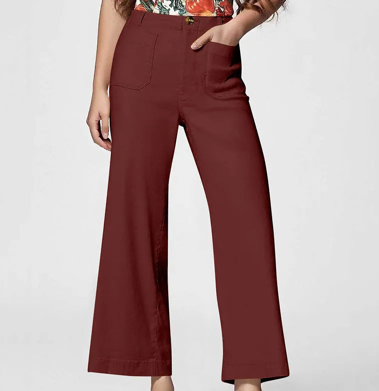 Women's high waist slimming cropped wide-leg pants by Nova Mart, shown in a neutral fabric with a comfortable fit.