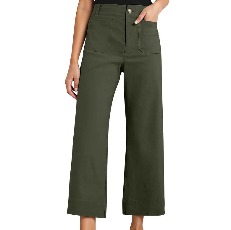 Women's high waist slimming cropped wide-leg pants by Nova Mart, showcasing the fitted waist and flowy pant legs.