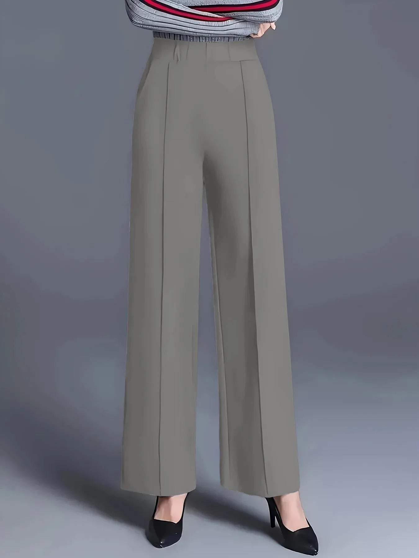 Women's high waist wide-leg casual pants with pockets by Nova Mart, shown in a relaxed fit with side pockets and stylish design.